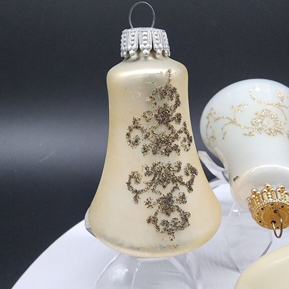 VTG Glass Bell Christmas Ornaments Birds & Floral Designs Jeweled Germany Krebs - Picture 6 of 12